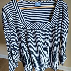 Classic Elements Navy Blue & White Striped 3/4 Sleeves Shirt - Size 3XL